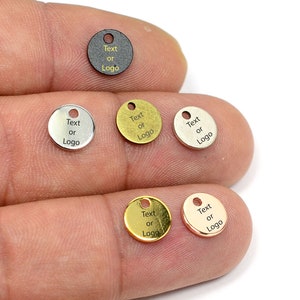 Custom Tag Laser Engraved Jewelry Charms  , Brand Logo Charms , 0.8x8 mm Round  Charms  , Jewelry Tag    LSR37