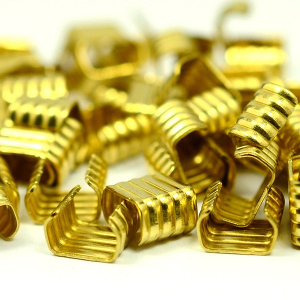 48 Pcs Raw Brass 7x8 mm Brass Fold Over Crimp Head, Leather Loop Findings