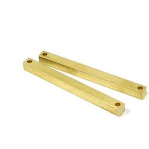 3 Pcs. Solid Brass 5x5x60 mm Square Personalized 2 Hole  Bar Blank , 2.5 mm Hole Size   Z31