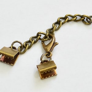 5 Pieces Antique Brass 7 mm Crimp End with Lobster and Chain Set