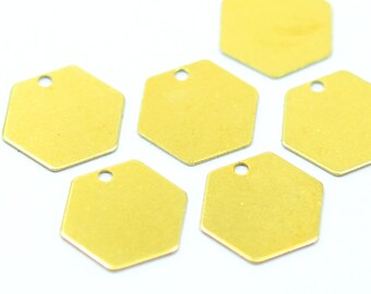 50 Pieces Raw Brass  12 mm Hexagon 1 Hole Findings  H0384