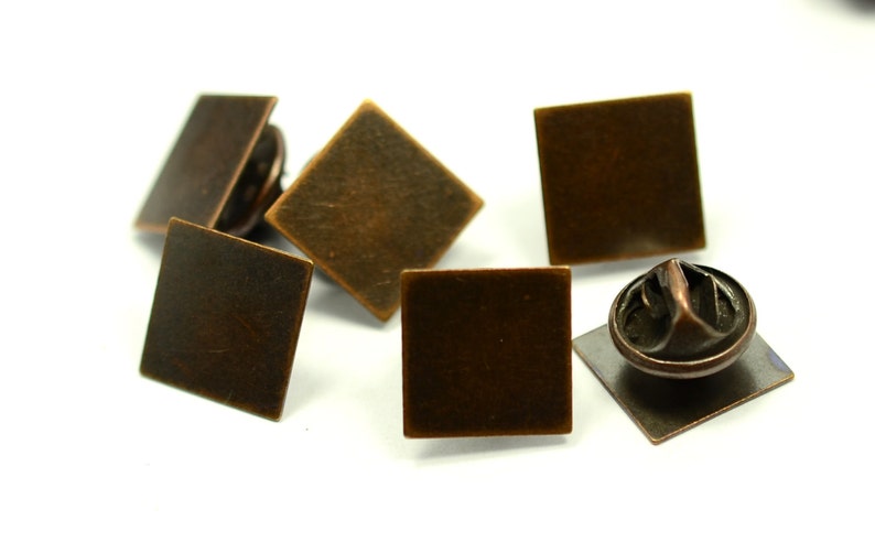 120 Pieces Antique Copper 13x13 mm Square Glue Pad Tie Tacks Clutch Pin