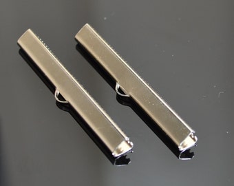 10 Pcs  Silver Tone  6 x50 mm  Ribbon Clamps ,Clasp , Findings