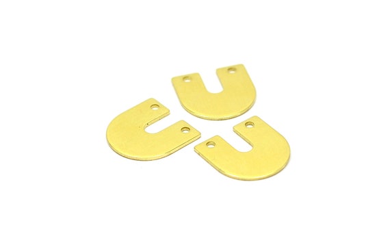 Jewelry Supplies MF41 Brass U Shape Charms,20 Pcs Connectors Raw Brass U Shape 2 Hole 0.8x15x15mm Charms
