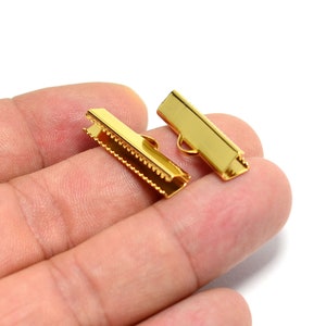 Polished Gold Plated Ribbon Crimps , 6x25 mm Ribbon Crimps End Connectors , Connectors