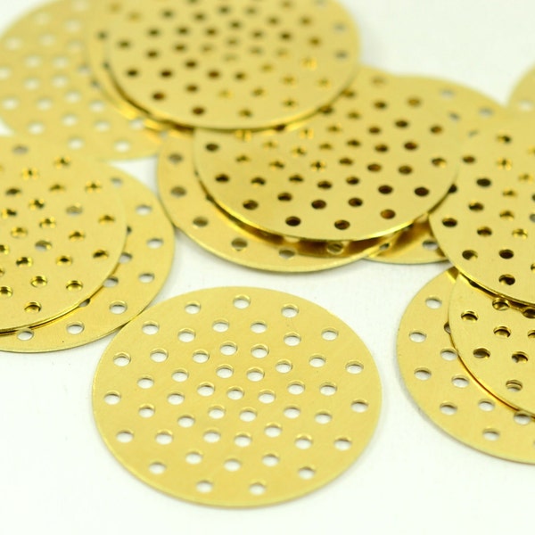 20 Pieces Raw Brass 25 mm Perforated Disc Findings  H0062