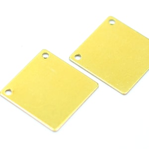 Brass Square Blanks , Raw Brass Blanks with 2 Hole , 0.5x16x16 mm , 15 Pieces  , Findings    H0100