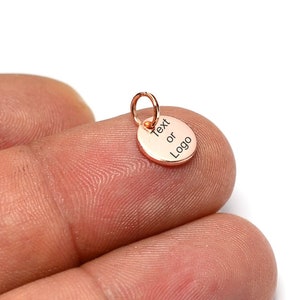 Custom Tag Laser Engraved Jewelry Charms , Rose Gold Brand Logo Charms , 0.8x8 mm Round Charms , Jewelry Tag ,  L5