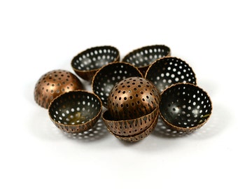 10 Pieces Copper Plated 25 mm Perforated Deep Findings   CC43