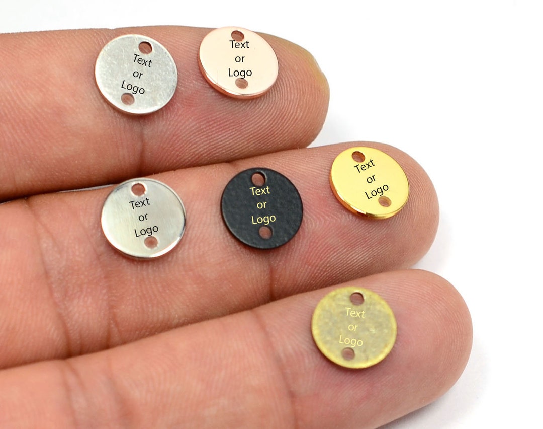 Custom Laser Engraved Charms , Round Jewelry Tag With 2 Holes , 10 Mm X