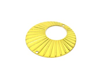10 Pcs. Raw Brass 32 mm Round Textured 2 Hole Charms, Connector, Blanks