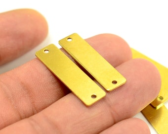 15 Pcs . Raw Brass 8x25 mm Rectangular (5/16" x 1") Stamping Blanks 2 Hole 0.8 mm Thick (20 Gauge )  H0516