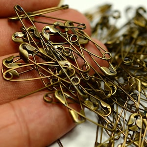 100 Pieces  Antique Brass 5x22 mm ( 7/8 &quot; ) Safety Pins