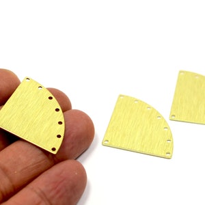 Brass Textured Fan Shape Charm , 2 Pcs. Raw Brass Multi Hole Fan Shape Charms ,(0.8x27x39 mm ), Jewelry Supplies   MT91