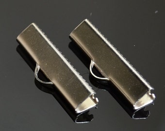 Ribbon Crimps , Silver Tone Ribbon Crimp End , Clips Clasp , 6x30 mm , Connector , Findings , 10 Pieces