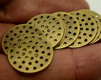 30 Pieces Antique Brass 20 mm Perforated Disc Findings- Multi Hole Disc