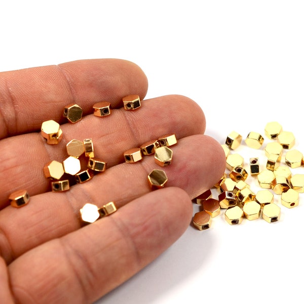 Gold Plated Hexagonal Bead , 10 Pcs. Gold Plated Geometric Bead Findings ,( 3x5 mm , Hole:1.5 mm ), Jewelry Supplies   G157