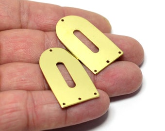 Brass D Shape Charms , Brass  D Charms With 4 Holes  , 0.8x20x35 mm ,  Brass Pendants , Brass Connectors MFN