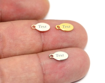 Etiqueta grabada láser personalizada, mini etiqueta de joyería, 0.8x5x9.5 mm encantos de joyería ovalada, etiqueta de joyería, etiqueta de la marca de joyería L20