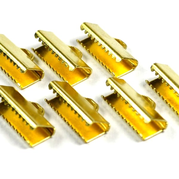 25 Pieces Raw Brass  15 mm ( 0,59 inch ) Ribbon Crimps End