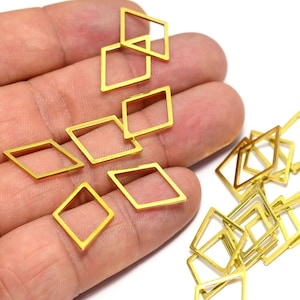Raw Brass Rhombus Ring Charms , Brass Charms , Geometric Charms  ,  1x15x20 mm  ,  Connectors