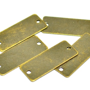 50 Pieces Antique Brass 8x20 mm Rectangular 2 Hole Stamping Tag   AB483