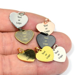Custom Tag Laser Engraved Jewelry Charms  ,Personalized  Logo Charms , 0.8x13x14  mm Heart Charms  , Jewelry Tag   L61