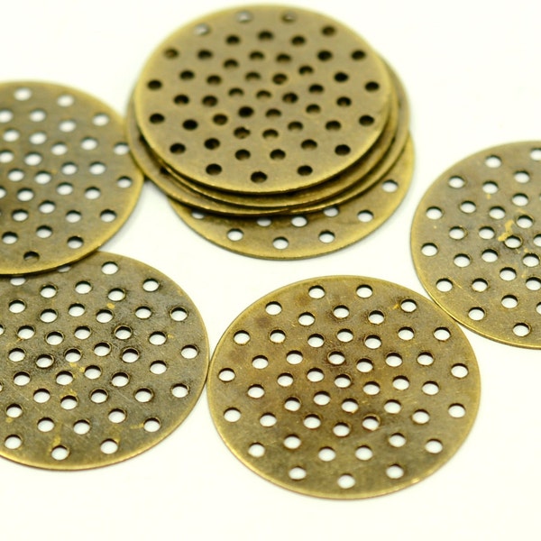 10 Pieces  Antique Brass  25 mm Perforated Disc Findings   AB57