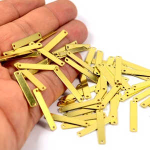 50 Pcs. Raw Brass 4x25 mm Rectangular 2 Hole Stamping Blanks Findings  H0473