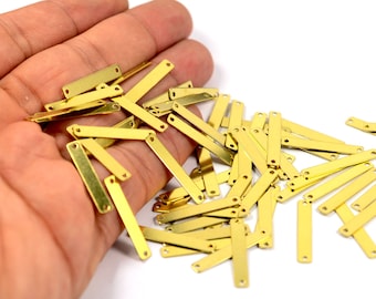 50 Pcs. Raw Brass 4x25 mm Rectangular 2 Hole Stamping Blanks Findings  H0473