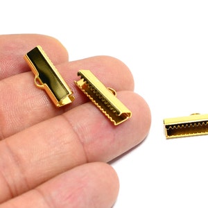 Polished Gold Plated Ribbon Crimps , 6x20  mm Ribbon Crimps End Connectors , Connectors