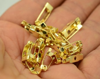 100 Pieces Gold Color Brooch Pin Back 15 mm Safety Pin Findings