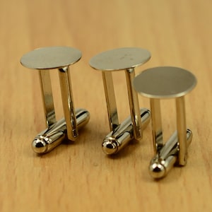 40 Pieces (20 Pair) Cuff Links Blanks 12 mm (15/32&quot;) Pad Silver  Men Cuff Link