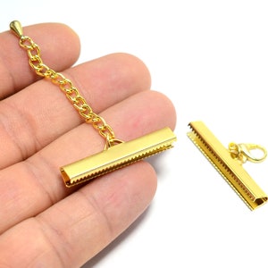 Polished Gold Plated Ribbon Crimps , 35 mm Ribbon Crimps Set Connectors , Jewelry Supplies