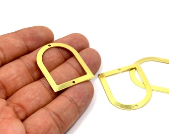 Raw Brass D Shape Ring Charms , 10 Pcs. Raw Brass Multi Hole 0.8x28x35 mm Charms , Blanks , MF25