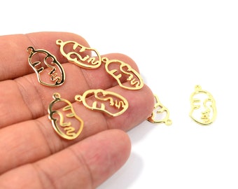 24K Shiny Gold Plated Face Charms  , 0.8x11x20 mm Charms  , Jewelry Supplies - G28