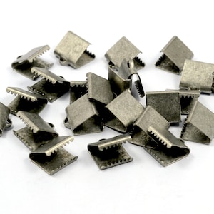 30 Pcs. Antique Silver 10x11 mm Ribbon Crimp End Finished  Connectors