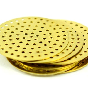 6 Pieces Raw Brass  Perfoarted Disc 35 mm Findings Round Disc  H0061