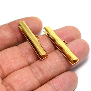 Polished Gold Plated Ribbon Crimps , 6x40 mm Ribbon Crimps End Connectors , Connectors