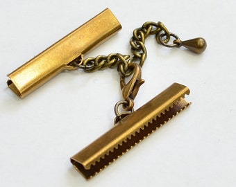 8 Pieces Antique Brass 30 mm Crimp End with Lobster and Chain Set