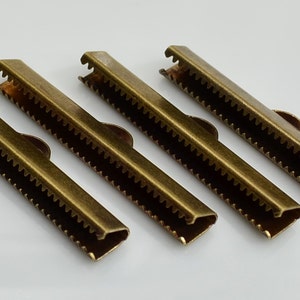 10 Pcs Antique Bronze   6 x 40 mm  Ribbon Crimp End , Connectors