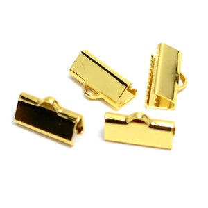 Polished Gold Plated Ribbon Crimps , 6x14 mm Ribbon Crimps End Connectors , Connectors