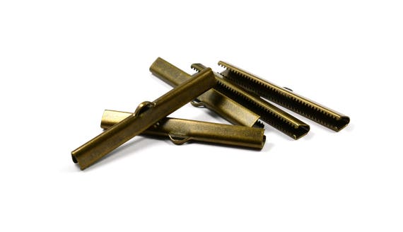 10 Sets Raw Brass 6x30 mm Ribbon Crimp End Finished with Lobster Set