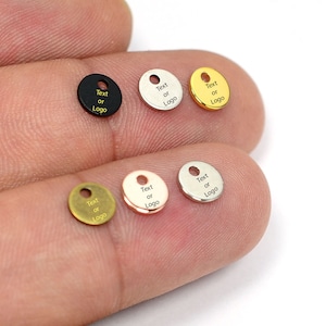 Custom Tag Laser Engraved Jewelry Charms , Brand Logo Charms , 0.8x6 mm Round Mini Tag , Jewelry Tag  L25