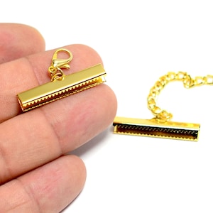 Polished Gold Plated Ribbon Crimps , 30 mm Ribbon Crimps Set Connectors , Jewelry Supplies