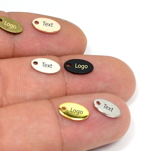 Custom Tag Laser Engraved Jewelry Charms  , Brand Logo Charms , 5x9  mm Oval Tiny Jewelry Charms  , Jewelry Tag    LSR39