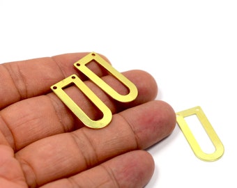 Brass D Ring Circle Charms , 10 Pcs.Raw Brass D Shape 2 Hole Ring ,(0.8x13x30 mm ) , Jewelry Supplies , Connectors , Findings   MF178