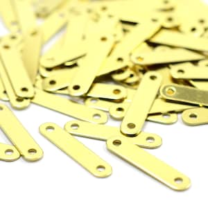 50 Pieces Raw Brass Brass 4x18 mm Rectangular 2 Hole Stamping Findings  H0481