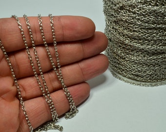 33 Feet (10 meters) Silver Tone Chain 2 mm Circle ,Thickness of wire 0.4 mm Chain