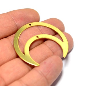 Brass Crescent Blanks ,10 Pcs. Raw Brass 0.8x39x42 mm 2 Hole Crescent Findings , Crescent Pendant ,  MF12